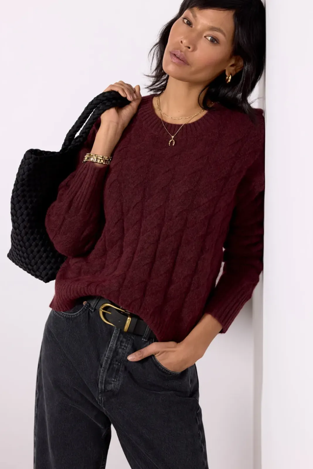 Sweaters<EVEREVE Renee Cable Pullover Burgundy