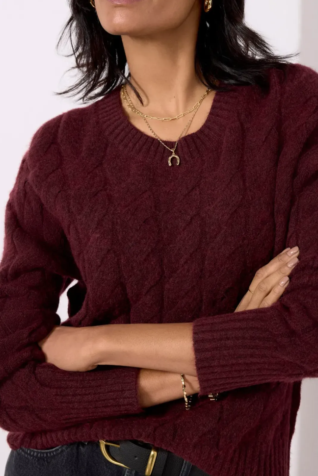 Sweaters<EVEREVE Renee Cable Pullover Burgundy