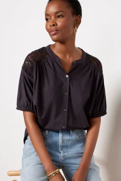 Tops & Tees<EVEREVE Rowan Eyelet Back Shirt Black