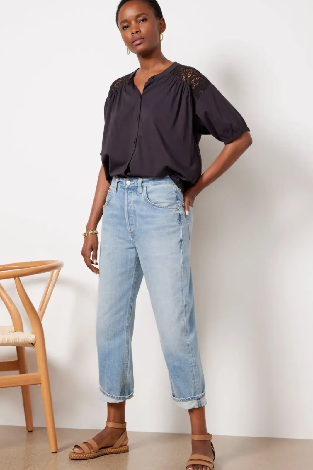 Tops & Tees<EVEREVE Rowan Eyelet Back Shirt Black