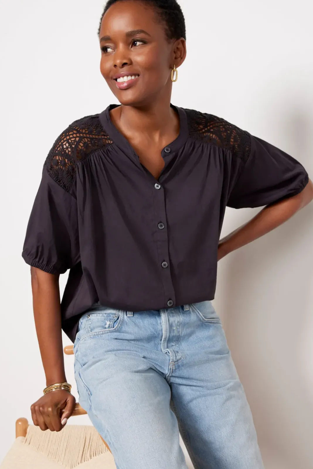 Tops & Tees<EVEREVE Rowan Eyelet Back Shirt Black