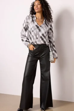Tops & Tees<CLOTH AND STONE Ruffle Neck Blouse Frostygreyplaid