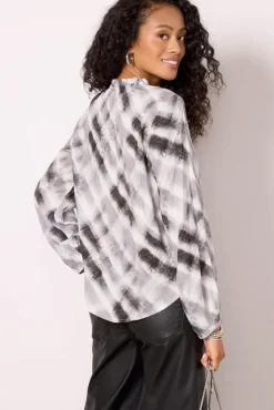 Tops & Tees<CLOTH AND STONE Ruffle Neck Blouse Frostygreyplaid