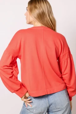 Sweatshirts<EVEREVE Samantha Puff Sleeve Sweatshirt Red