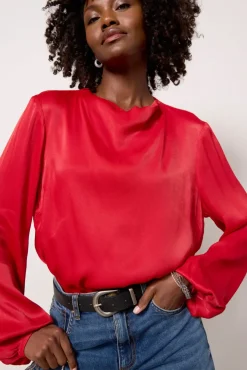 Tops & Tees<CLOTH AND STONE Satin Drape Neck Blouse Icedcranberry
