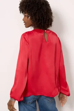 Tops & Tees<CLOTH AND STONE Satin Drape Neck Blouse Icedcranberry