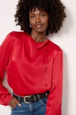 Tops & Tees<CLOTH AND STONE Satin Drape Neck Blouse Icedcranberry