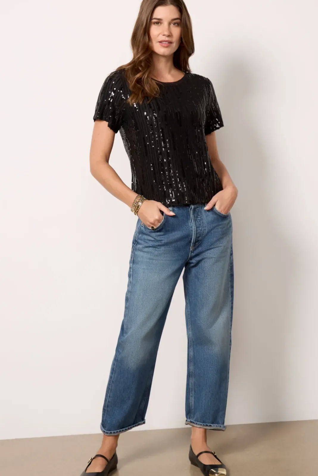 Tops & Tees<SANCTUARY Sequin Perfect Tee Black