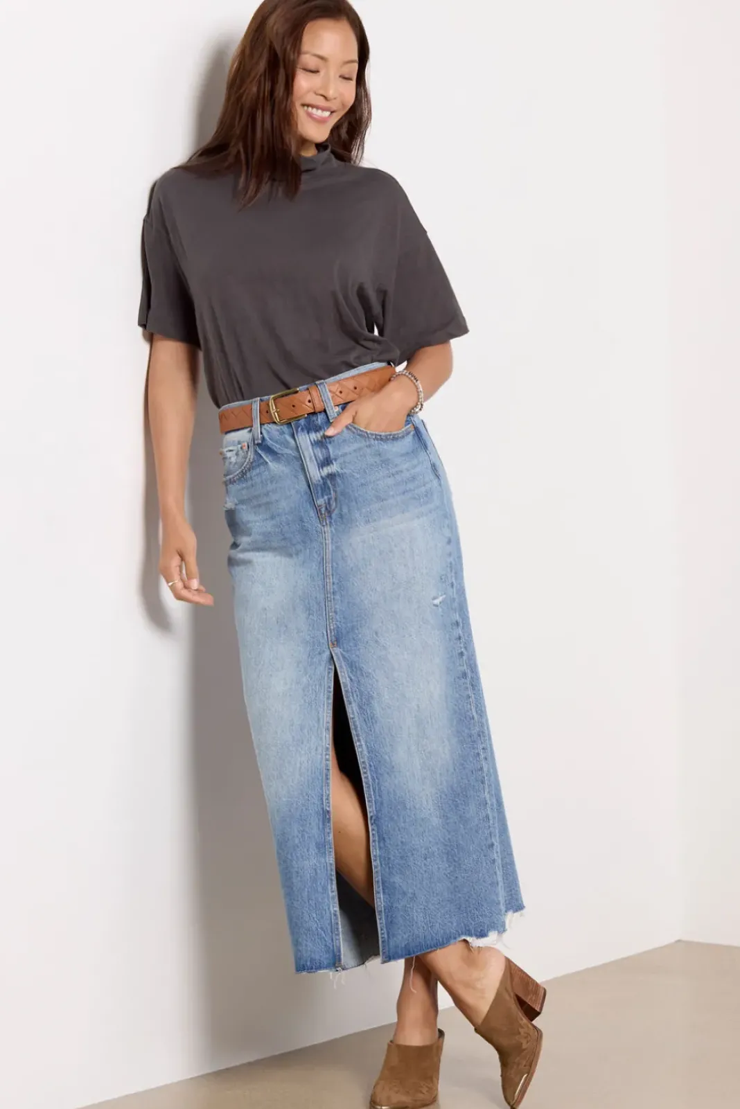 Tops & Tees<LNA Sera Mock Neck Tee Vintageblack