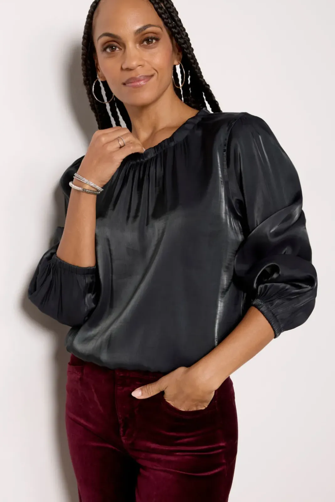 Tops & Tees<CLOTH AND STONE Shimmer Blouse Midnightclint
