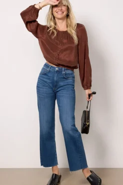 Tops & Tees<CLOTH AND STONE Shirred Button Front Blouse Mahoganybrown