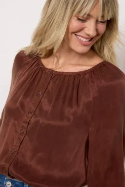 Tops & Tees<CLOTH AND STONE Shirred Button Front Blouse Mahoganybrown