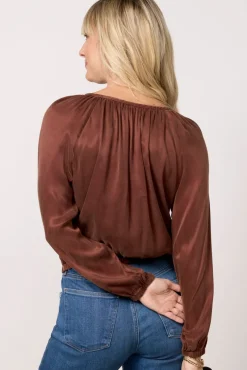 Tops & Tees<CLOTH AND STONE Shirred Button Front Blouse Mahoganybrown