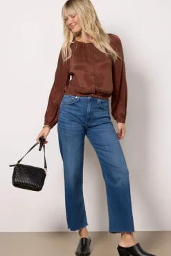 Tops & Tees<CLOTH AND STONE Shirred Button Front Blouse Mahoganybrown