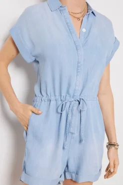 Jumpsuits & Rompers<CLOTH AND STONE Short Sleeve Drawcord Waist Romper Riveria