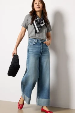 Jeans<RAG AND BONE Sofie High-Rise Ankle Wide Leg with Cuff Atlantic