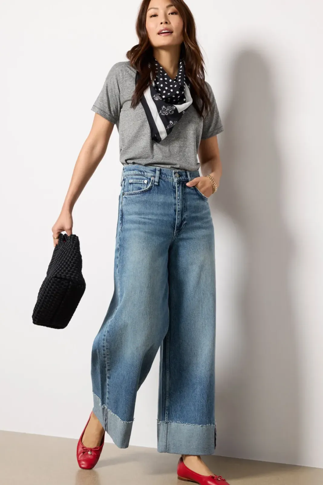 Jeans<RAG AND BONE Sofie High-Rise Ankle Wide Leg with Cuff Atlantic