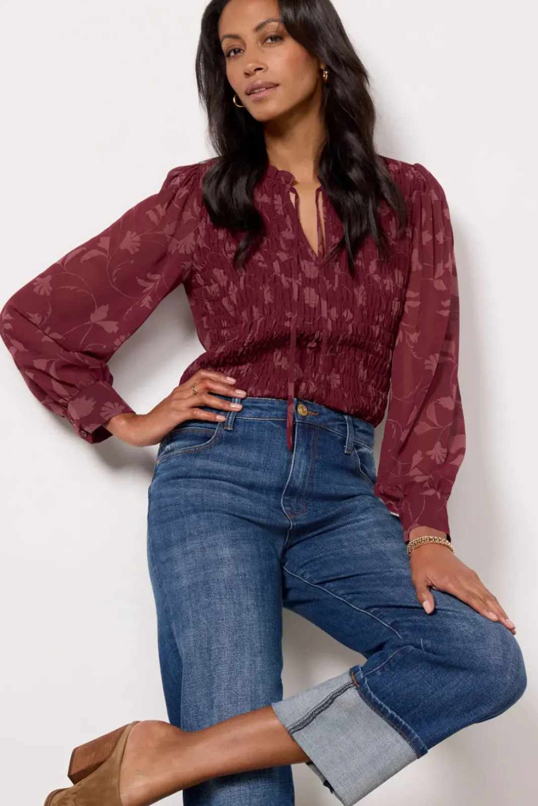 Tops & Tees<SANCTUARY Softly Smocked Blouse Darkorchid
