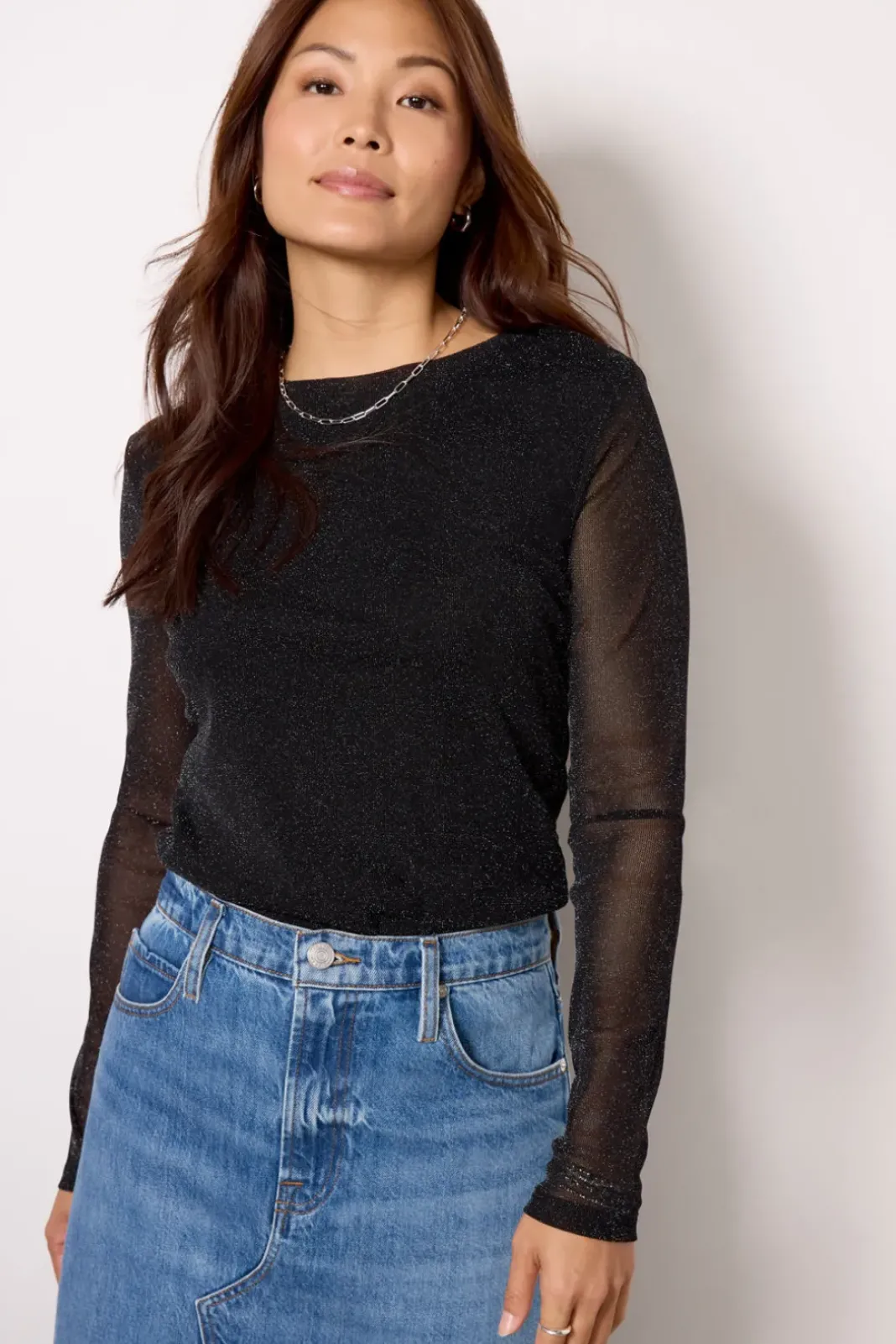 Tops & Tees<SANCTUARY Sparkle Mesh Perfect Tee Black