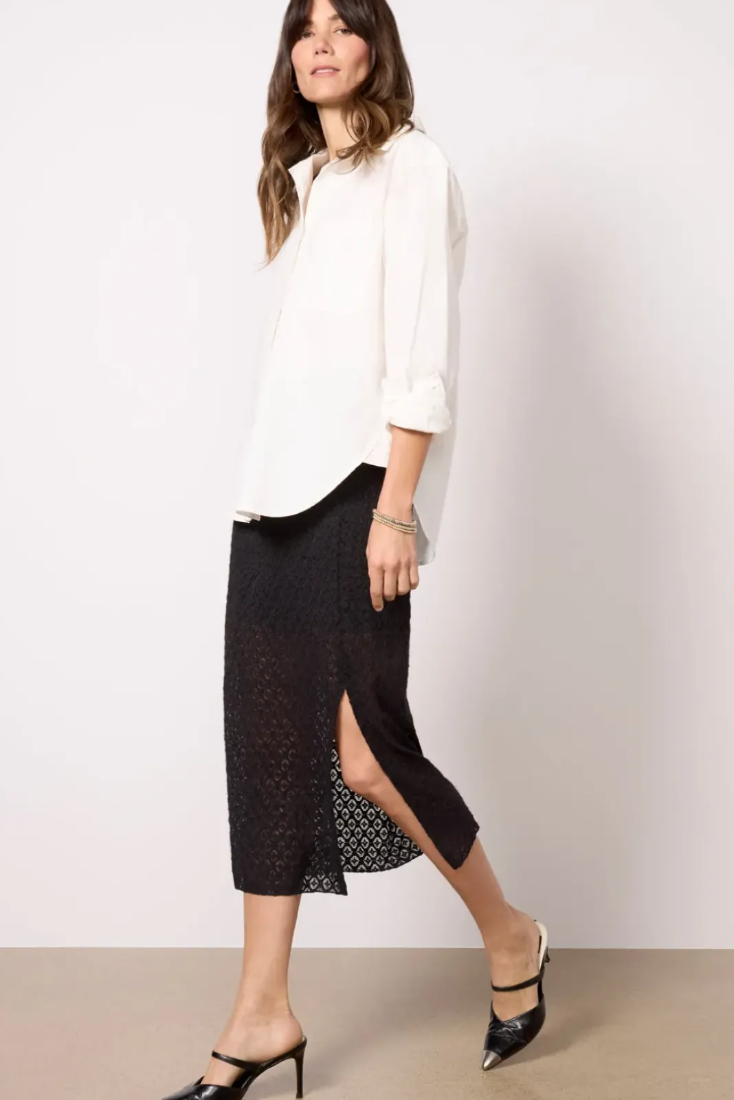 Skirts<SANCTUARY Stretch Lace Midi Skirt Black