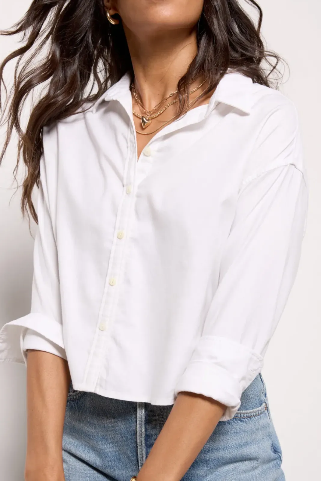 Tops & Tees<FAHERTY Stretch Oxford Crop Shirt White