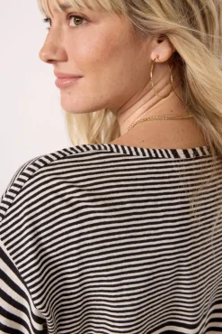 Tops & Tees<SUNDRY Stripe Boat Tee Black