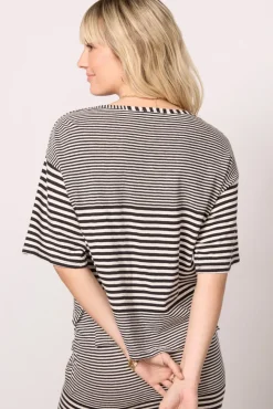 Tops & Tees<SUNDRY Stripe Boat Tee Black