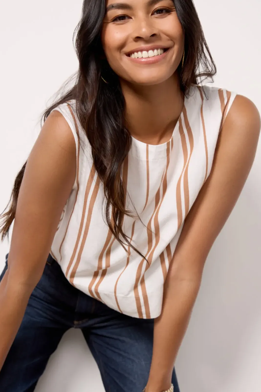 Tops & Tees<CLOTH AND STONE Stripe Button Back Top Toffeestripe