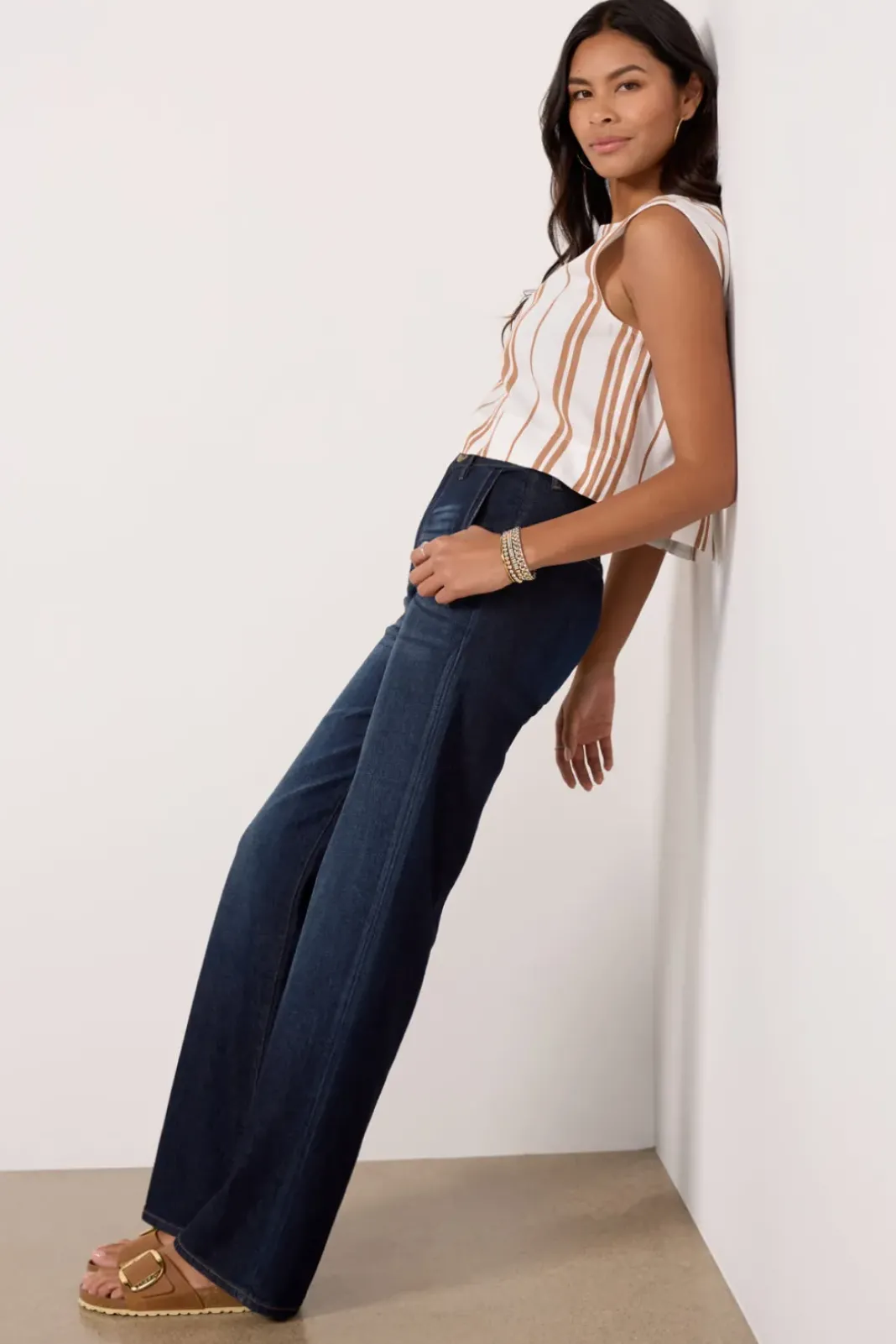 Tops & Tees<CLOTH AND STONE Stripe Button Back Top Toffeestripe