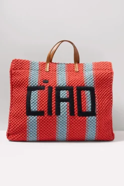 Bags<CLARE V. Summer Simple Tote Poppy/Blue
