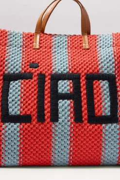 Bags<CLARE V. Summer Simple Tote Poppy/Blue