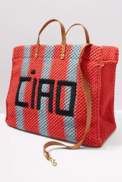 Bags<CLARE V. Summer Simple Tote Poppy/Blue