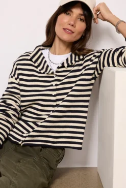 Sweaters<ALEX MILL Taylor Cardigan Navy/Ivorystripe