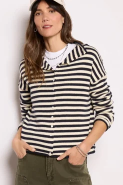 Sweaters<ALEX MILL Taylor Cardigan Navy/Ivorystripe