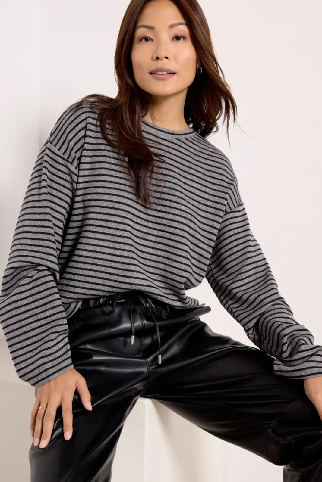 Tops & Tees<SANCTUARY Textured Ottoman Popover H.Grey/Blackstripe