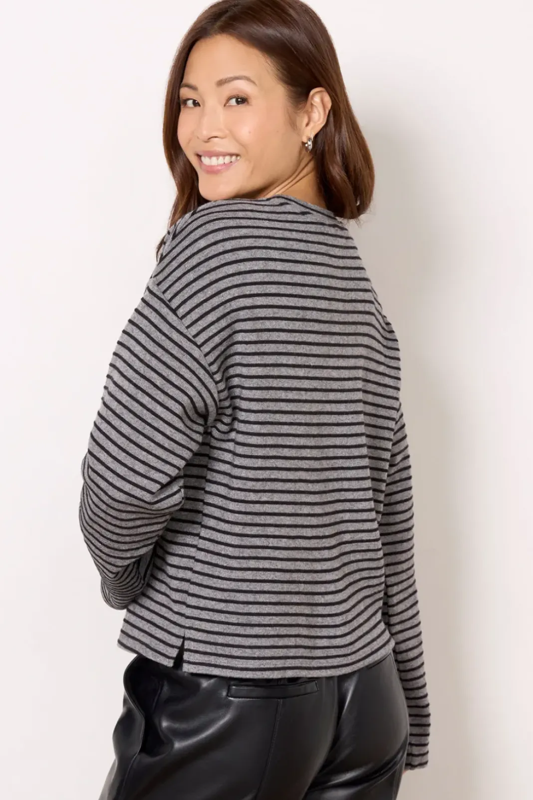 Tops & Tees<SANCTUARY Textured Ottoman Popover H.Grey/Blackstripe