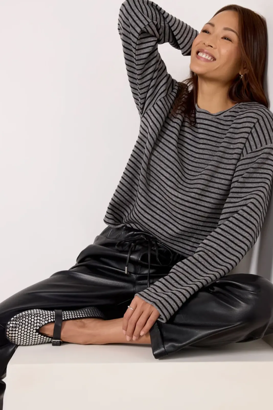 Tops & Tees<SANCTUARY Textured Ottoman Popover H.Grey/Blackstripe