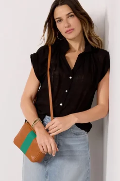 Tops & Tees<CLOTH AND STONE Textured Sheer Shirt Black