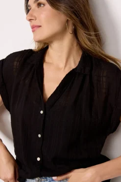 Tops & Tees<CLOTH AND STONE Textured Sheer Shirt Black