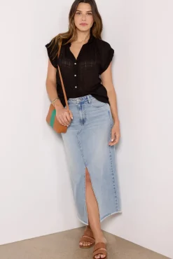 Tops & Tees<CLOTH AND STONE Textured Sheer Shirt Black