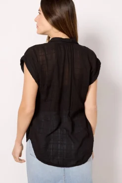 Tops & Tees<CLOTH AND STONE Textured Sheer Shirt Black