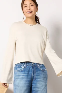Tops & Tees<RAG AND BONE The Knit Stripe Boxy Long Sleeve Ivorywht
