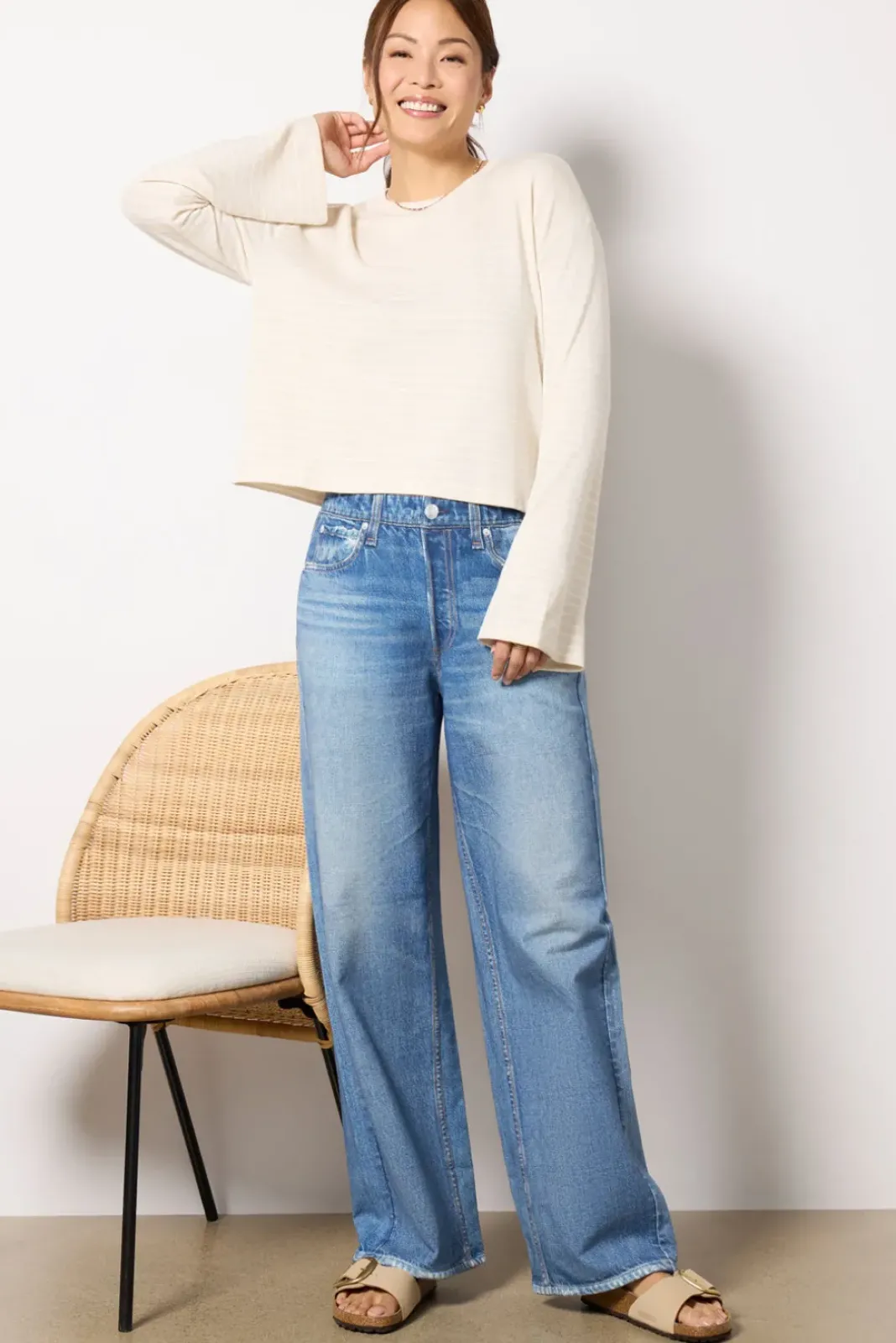 Tops & Tees<RAG AND BONE The Knit Stripe Boxy Long Sleeve Ivorywht