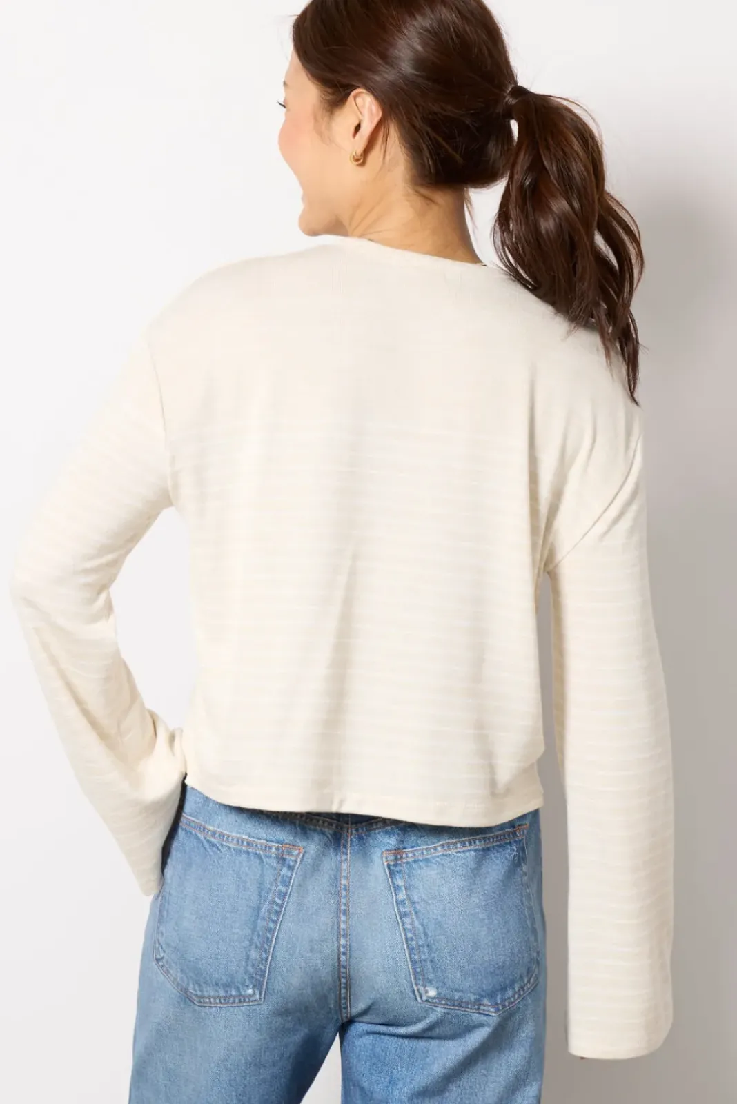 Tops & Tees<RAG AND BONE The Knit Stripe Boxy Long Sleeve Ivorywht
