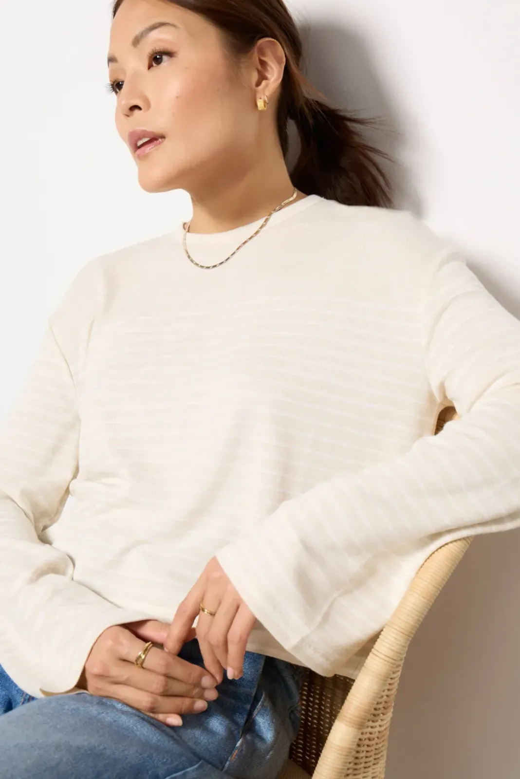 Tops & Tees<RAG AND BONE The Knit Stripe Boxy Long Sleeve Ivorywht