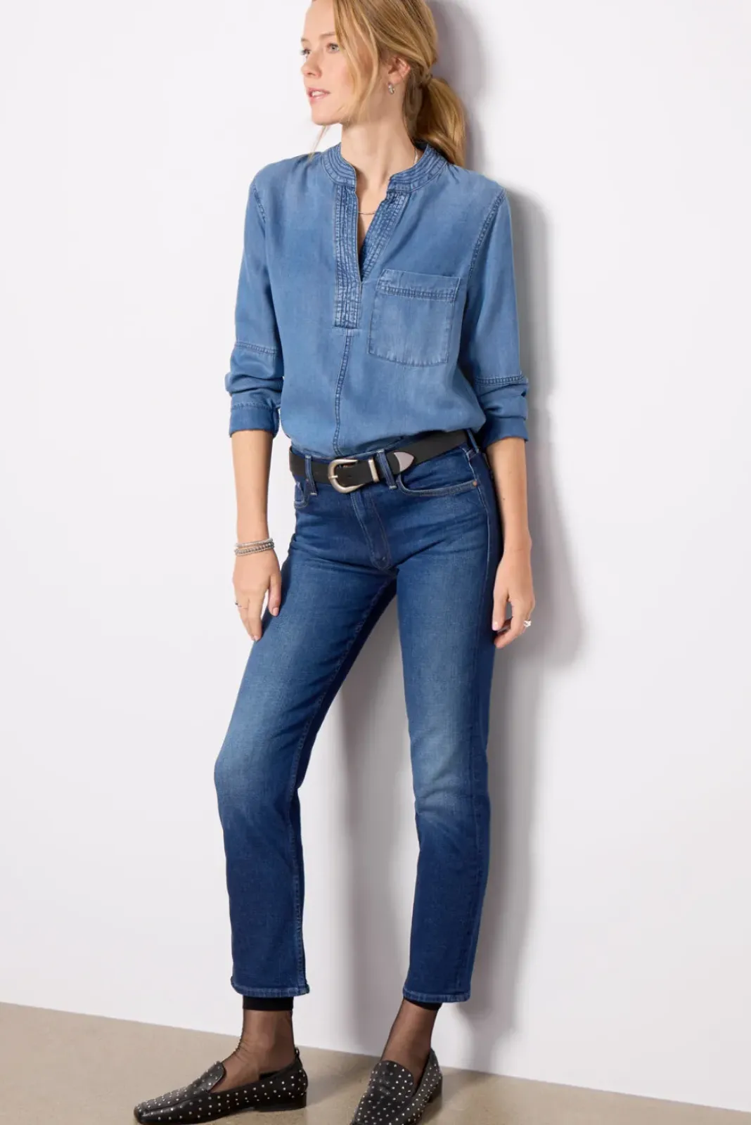 Jeans<MOTHER The MId Rise Rider Flood Tbk
