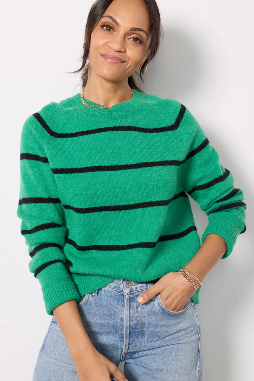 Sweaters<EVEREVE Thea Crew Pullover Evergreen/Navy