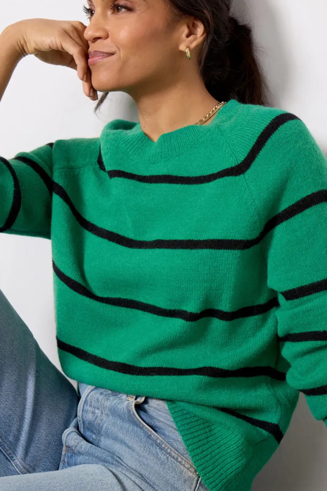 Sweaters<EVEREVE Thea Crew Pullover Evergreen/Navy