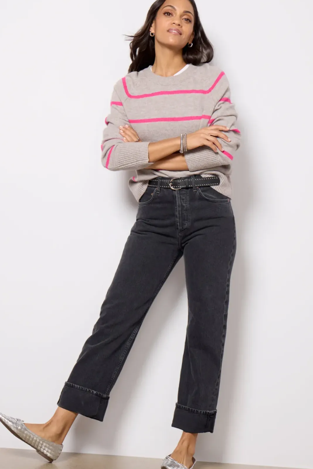 Sweaters<EVEREVE Thea Crew Pullover Grey/Pink