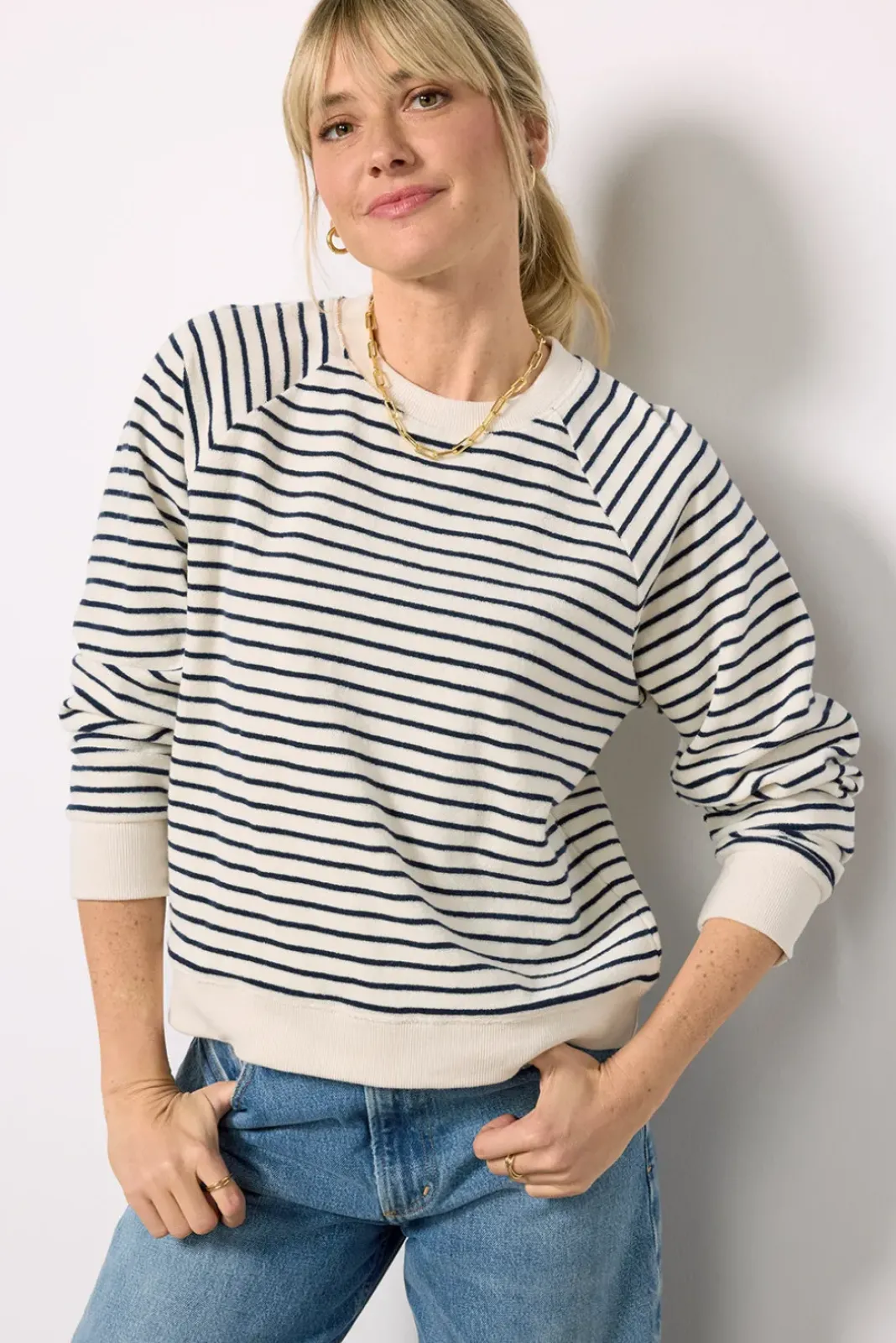 Matching Sets|Sweatshirts<RAILS Theron Sailor Stripe Terry Sweatshirt Cream/Navy